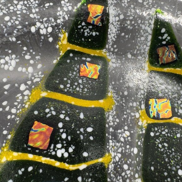 Hand Made Fused Art Glass Dish Plate Platter Christmas Tree Iridescent Glass VTG - Picture 13 of 16